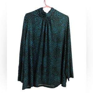 Susan Graver Liquid Knit Ruched Neck Tunic Top 3/4 sleeves size 2x black teal